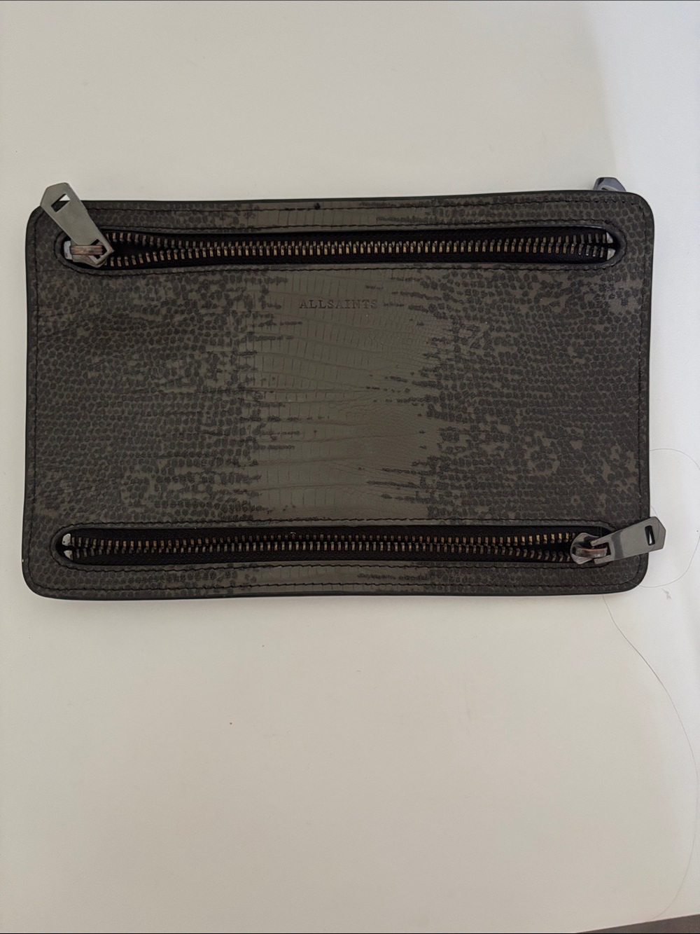 All Saints Black Textured Leather Dual-Zip Clutch